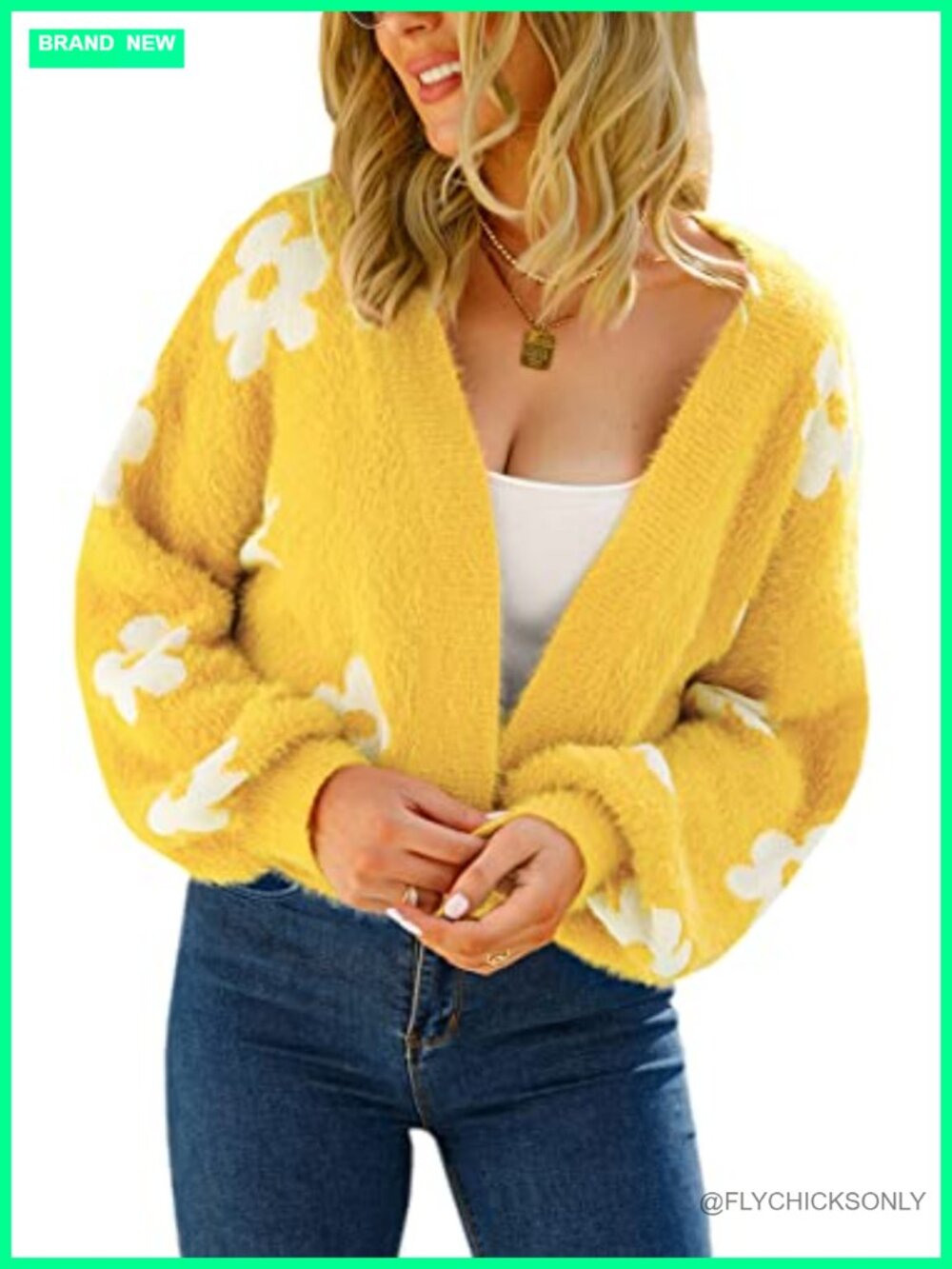 Cropped Knit Cardigan Women Floral Long Sleeve Open Front Fuzzy Sweater